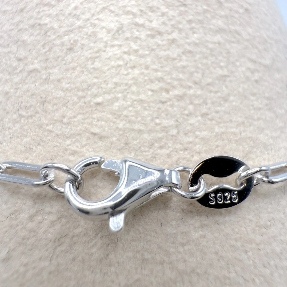 7” .925 Sterling Silver Dangle Cz Circle Charm Bracelet